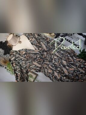 Devoted Black & Coral Paisley Long Sleeve Maxi Dress 1X